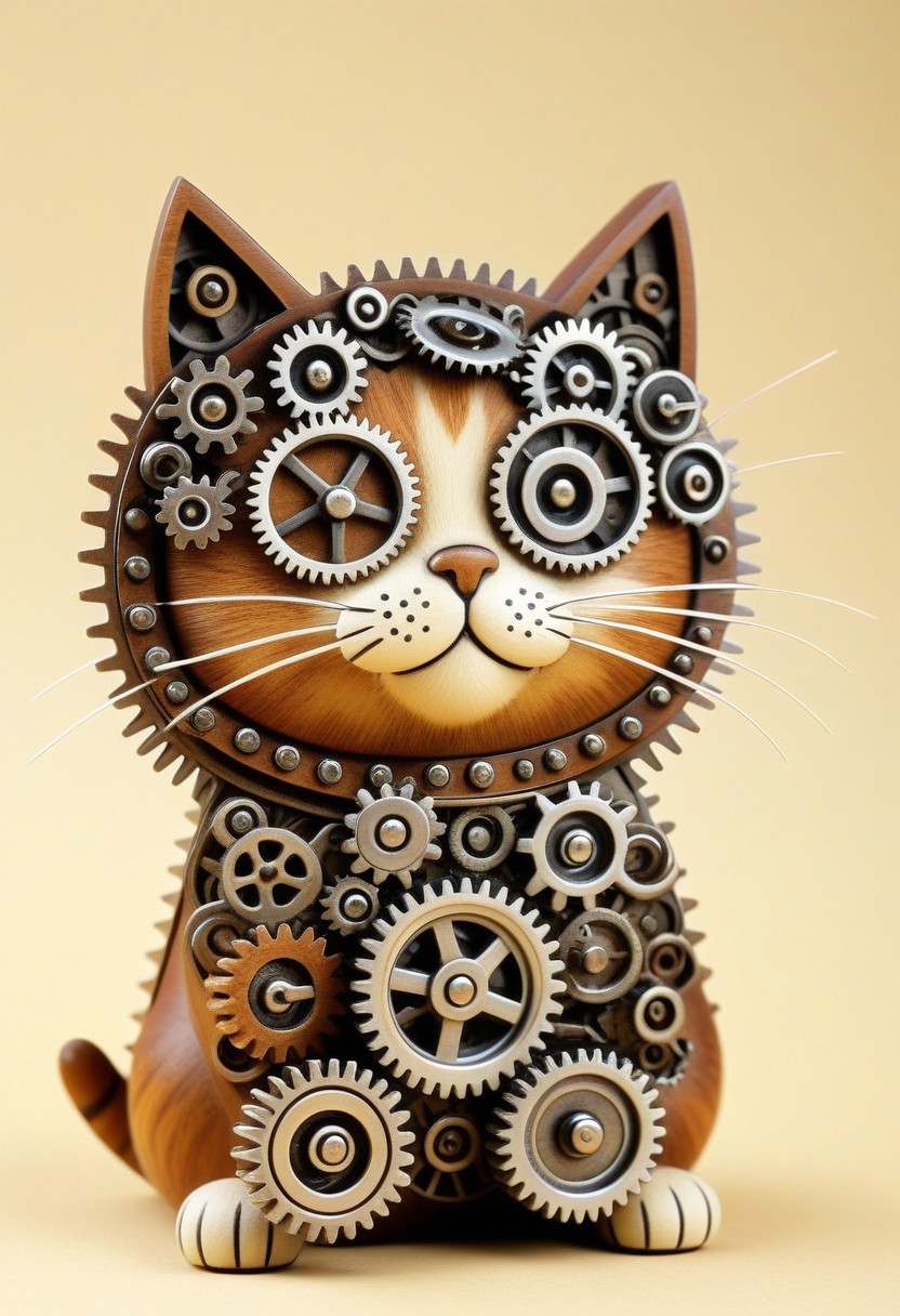 Cute Cat Witty Wonders: Add a touch of humor or whimsy. After all, what’s a gearhead challenge without some sprocket jokes? (made out of gears), beautiful and intricate