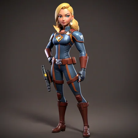 female character standing Bounty Hunter, pursuit, capture, reward, relentless, justice, determined, skilled, relentless, pursuit.  <lora:STYLIZARD_v1:0.95>