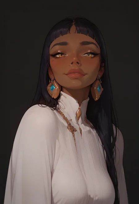 score_9, score_8_up, score_8. score_9, score_8_up, score_7_up, score_6_up, masterpiece, 4k, high quality, (best quality:1.1), ExpressiveH
1girl, chel, dark skin, blunt bangs, long hair, black hair, jewelry, earrings, blushing, looking at viewer, smiling, g0dd3ss, white dress
green background