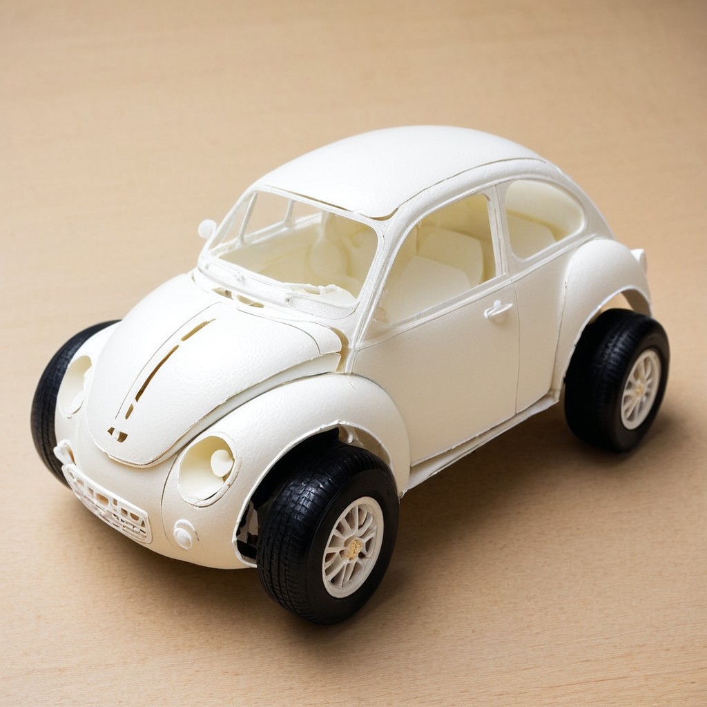 made of egg, a detailed toy car,