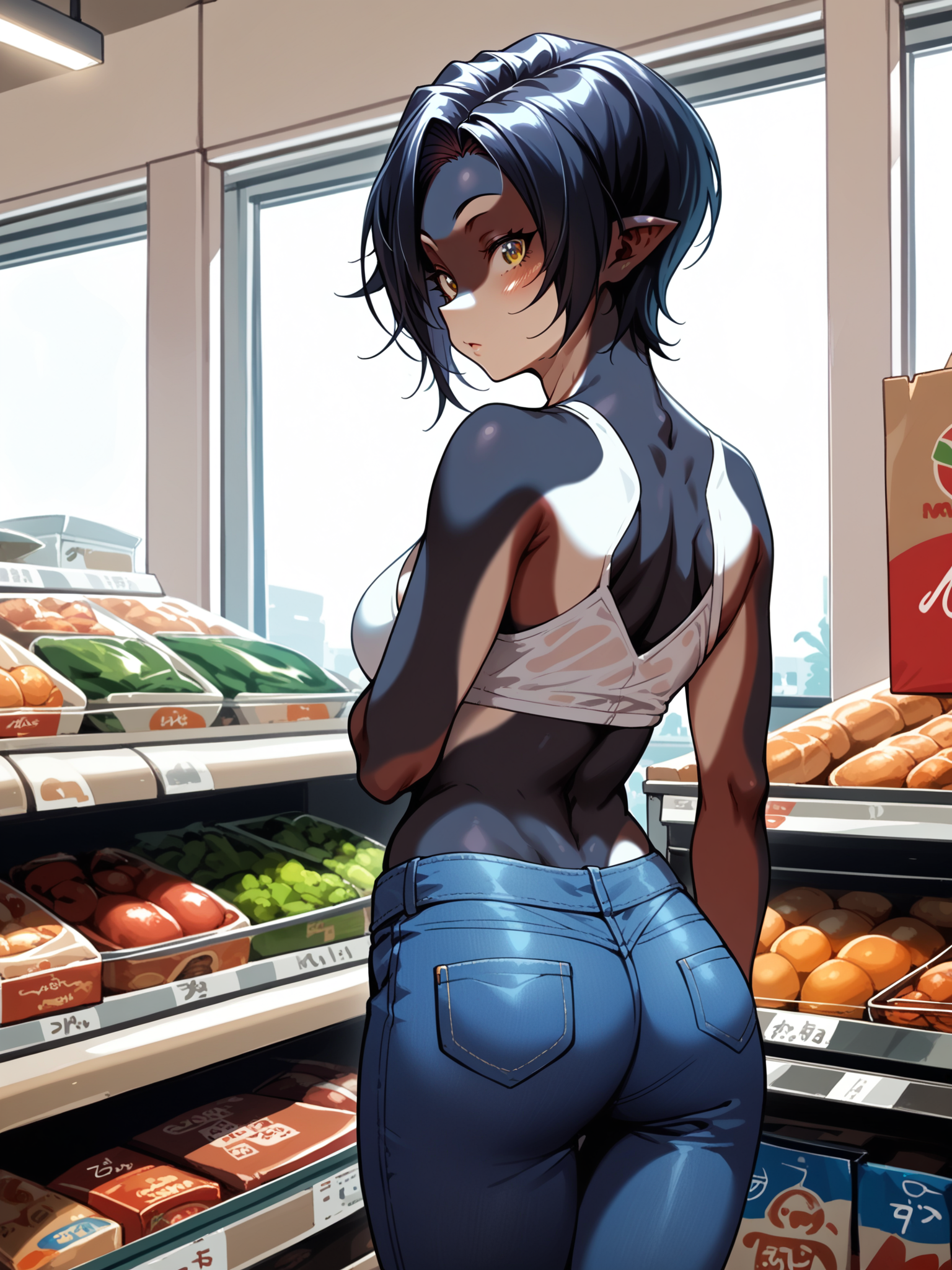 (cowboy shot, solo:1.1) <lora:happy_tentacle-rukka-v0.4-000020:1>, ht_rukka, orca girl, dorsal fin, two-tone skin, large breasts (petite:1.2), <lora:Shed_The_Skin's StS_age_slider_v1_initial_release:-1.3> ( :1.1) ( , , ( :1.2) , , looking back :1.2) , indoors, ((day :0.6), (blue sky:0.6) :0.8), ( window :0.9), (furniture:0.9), loaded interior , , , , ( :0.8), shop , (supermarket :1.2), shelf ( :0.8) score_9, score_8_up, score_7_up, score_6_up, score_5_up, score_4_up, [(realistic, photorealistic:1.3):(realistic:1.2):16] [(3d:1.2)::14] <lora:LUUNA's Lunas-NijiJourney-SDXL-B2:0.4>, nijijourney <lora:prgfrg23's Counterfeit-V3.0 Style SDXL_LoRA_Pony Diffusion V6 XL:0.4> <lora:mfcg's mfcgXL:0.12> <lora:reweik's gyokai(himehajime)_PonyXL_style_v01:0.14>