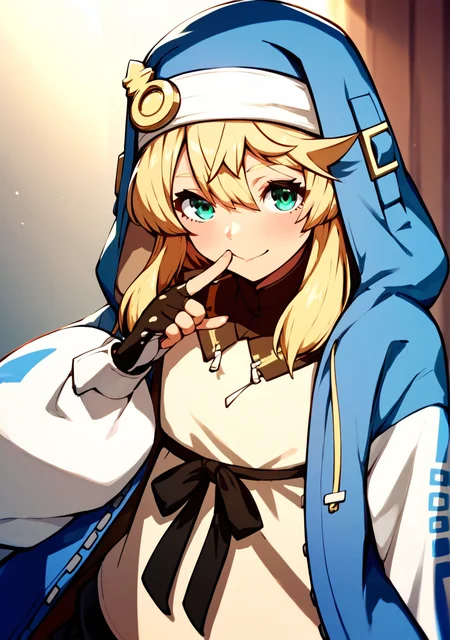 score_8_up, score_7_up, score_6_up, score_5_up, score_4_up, anime screenshot, uncensored, looking at viewer,
<lora:Bridget Guilty Gear (Autism SDXL)-000009:0.7> 1boy, bridget (guilty gear), hood, blonde hair, jacket, androgyne symbol, habit, black gloves, aqua eyes