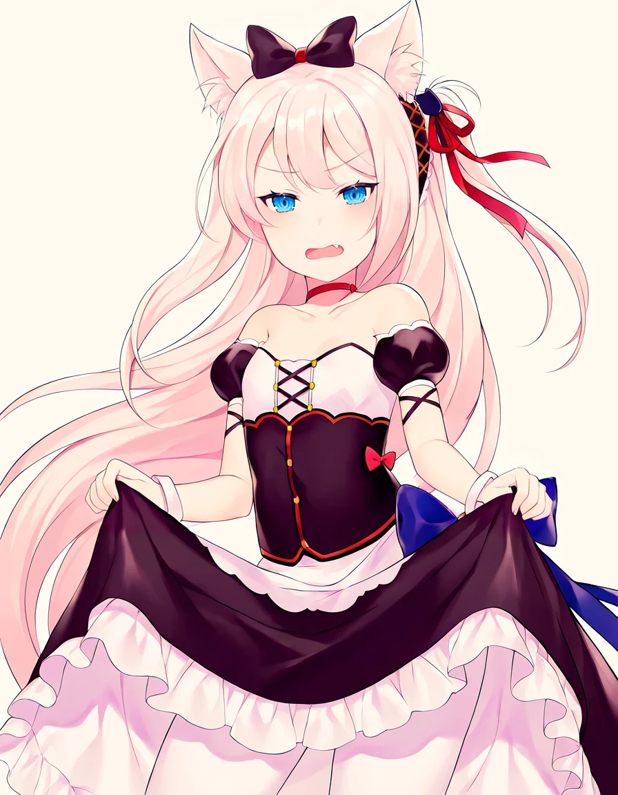 hammann \(azur lane\), 1girl, solo, blue eyes, open mouth, looking at viewer, fang, clothes lift, cowboy shot, lifted by self<lora:achiki:0.6>, achiki