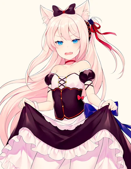hammann \(azur lane\), 1girl, solo, blue eyes, open mouth, looking at viewer, fang, clothes lift, cowboy shot, lifted by self<lora:achiki:0.6>, achiki