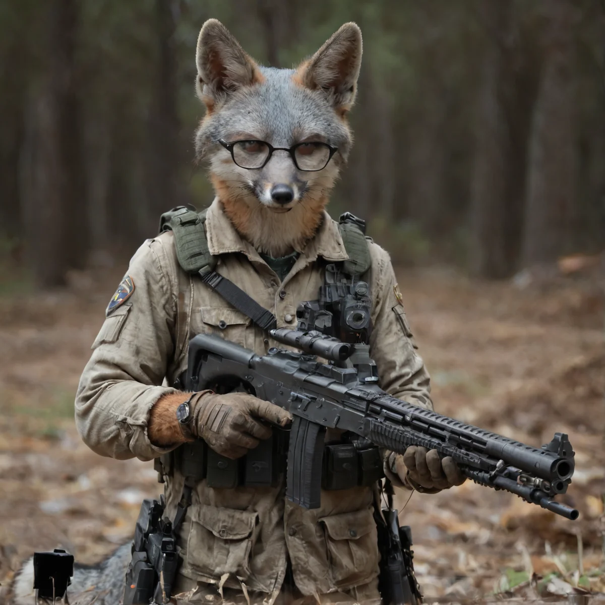 fox hunter with a gun and glasses, 4k, masterpiece,
<lora:Gray_Fox-v1.10:0.8> gray fox