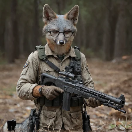 fox hunter with a gun and glasses, 4k, masterpiece,
<lora:Gray_Fox-v1.10:0.8> gray fox