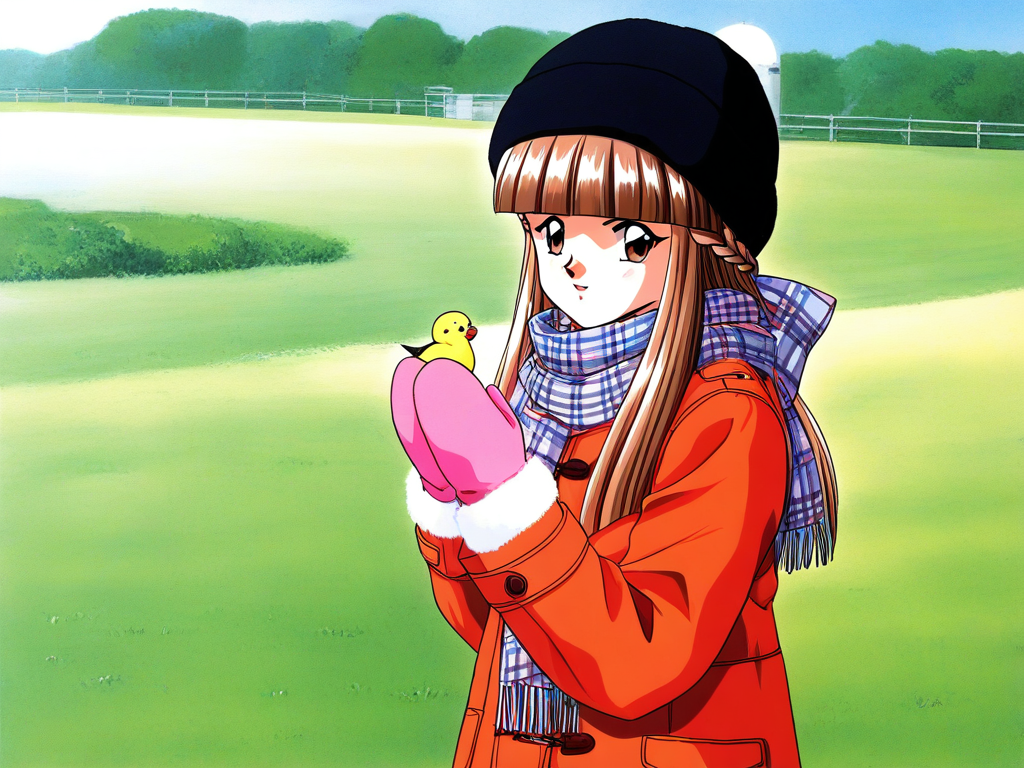 general,highres, ultra-detailed,very aesthetic,best quality ,best hands, BREAK <lora:Mikihara_Megumi_Tokimeki_Memorial_IS:1>
Mikihara_Megumi(Tokimeki_Memorial), 1girl, solo, light brown hair, long hair, brown eyes, blunt bangs, braid,
black hat, skirt, mittens, scarf, coat, 1990s (style), plaid, plaid skirt, gloves, looking at viewer, long sleeves, winter clothes, 
animal, bird,
grass, sky, park,
