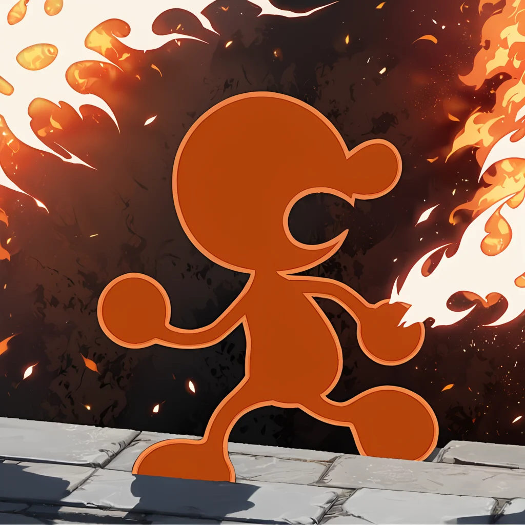 mrgameandwatch, orange  silhouette, outline, fire, <lora:MrGameAndWatch-000020:0.9> , (anime, masterpiece, intricate:1.3), (best quality, hires textures, high detail:1.2), (4k),(incredibly detailed:1.4),UHD, 8K, ultra detailed