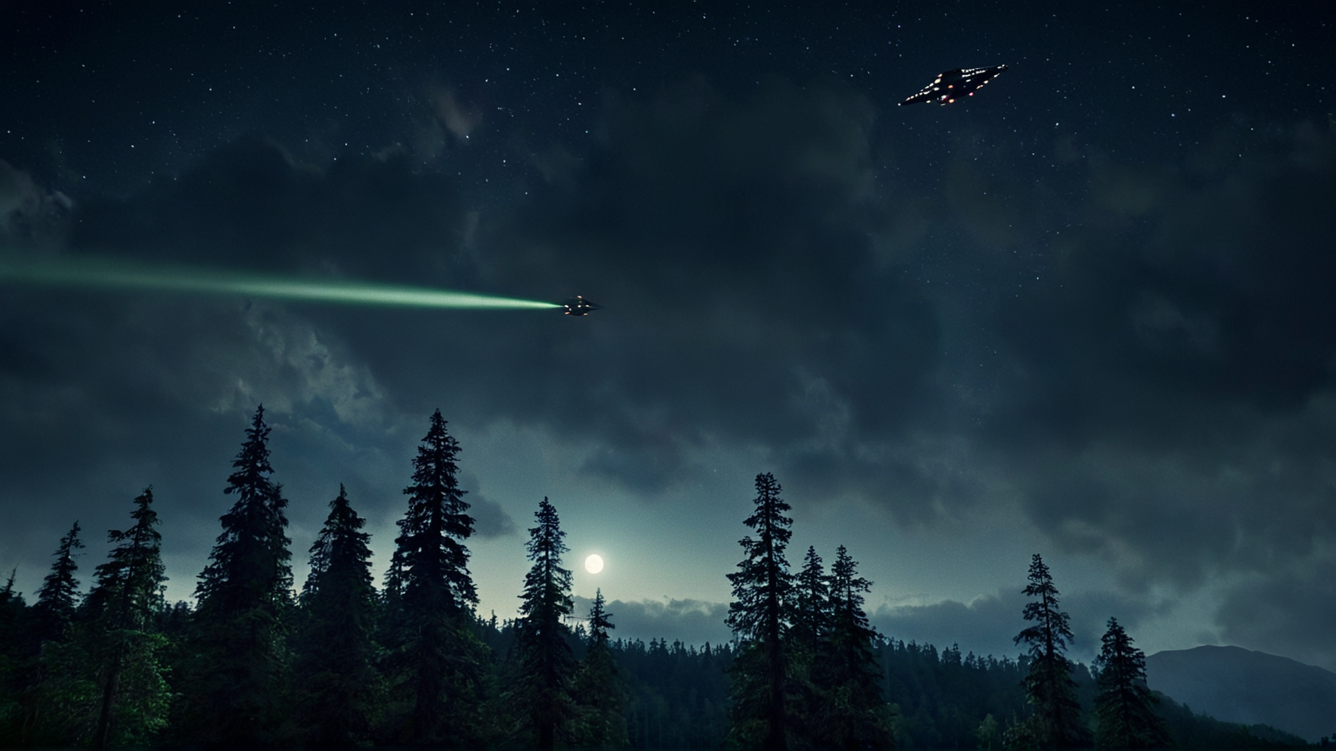 cinematic film still of  <lora:star wars style:0.2>
<lora:detailed:0.4> detailed
<lora:perfection style:0.4> perfect
<lora:PerfectEyesXL:0.5>
 <lora:Chiaroscuro Lighting Style:0.3>
 <lora:Endor:0.9>
Endor a spaceship flying over a forest at night,in star wars style,outdoors,sky,cloud,tree,no humans,night,moon,building,nature,scenery,forest,science fiction,aircraft,spacecraft, shallow depth of field, vignette, highly detailed, high budget, bokeh, cinemascope, moody, epic, gorgeous, film grain, grainy