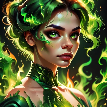 score_9,score_8_up,,score_7_up,onfire,1girl,dress,,green flames,portrait
<lora:multi-colored_flames-pony-8:0.8>.