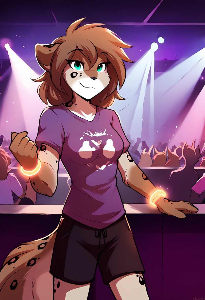score_9, score_8_up, score_7_up,score_6_up,score_5_up, source_furry
BREAK
solo, furry female anthro, medium hair, medium breasts, (cute, seductive), purple T-shirt, black shorts, luminous bracelets, (indoors, standing), upper body shot, Dancing, TomFischbeck, crowd, nightclub, rave, spotlights, ultraviolet light, crowded
BREAK
<lora:Kathrin-Twokinds-SDXL-AnonTK-V1:1>, kathrin-twokinds, keidran, mammal, canine tail, teal eyes