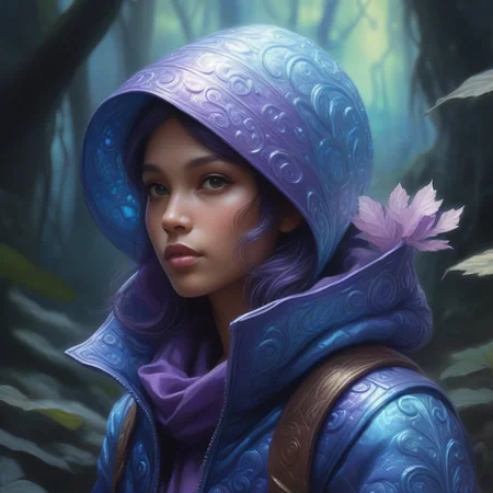 , concept digital oil painting, watercolour painterly detailed artwork by colossus scholastico almda palmanerie, trending on artstation beautifully back lit beautiful ancient foliage topa (blue:1.18) highlights pencil low angle, by dorothea tan, albino colors pastel french cists and fluffy pancakes shadows volumetric retrofractality tarot card art grand surreal chromatic gradient fanart engraved texture deep royal purple glow insanely detailed, (d & d characters, (blue:1.18), iridescent puffy jacket) teflom armor dark colorful swirly arn illustration character style trending artstation fanart by thomas gurney <lora:add-detail-xl:1>