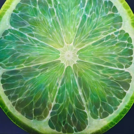 a hyper realistic image of a translucent thin slice of a green lime fruit, backlit with a dark blue background, fruityslices style
<lora:FruitySlicesXL-000001:1.0>
<lora:FruitySlicesXL-000001:1.0>