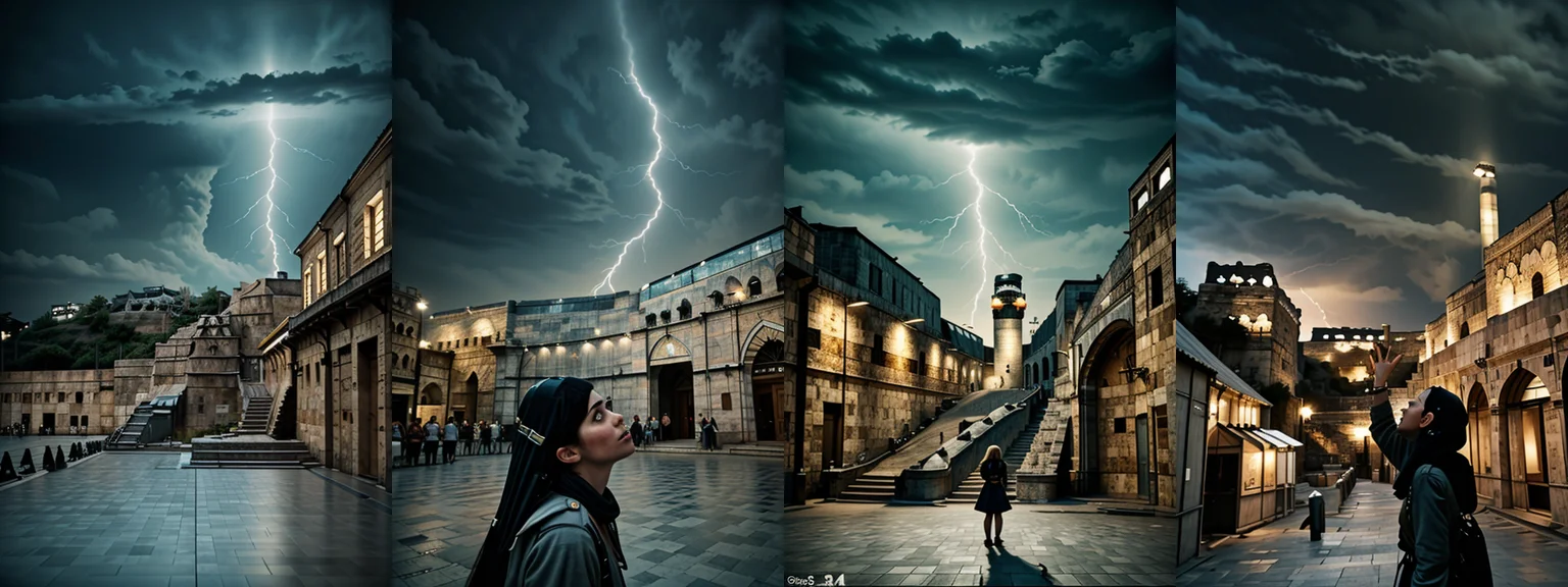 1girl,  looking up a high tower,((((((((bab3lt0we)))))))),
Torre di Babele, tower of babele,
Absurdres ,Illustration, Intricate details, building, scenery, outdoors, city, cityscape, ruins, landscape, Apocalypse, lightning, spectacular sky
 <lora:BG_Enhance:.5>
<lora:LCM_LoRA_Weights_SD15:1>