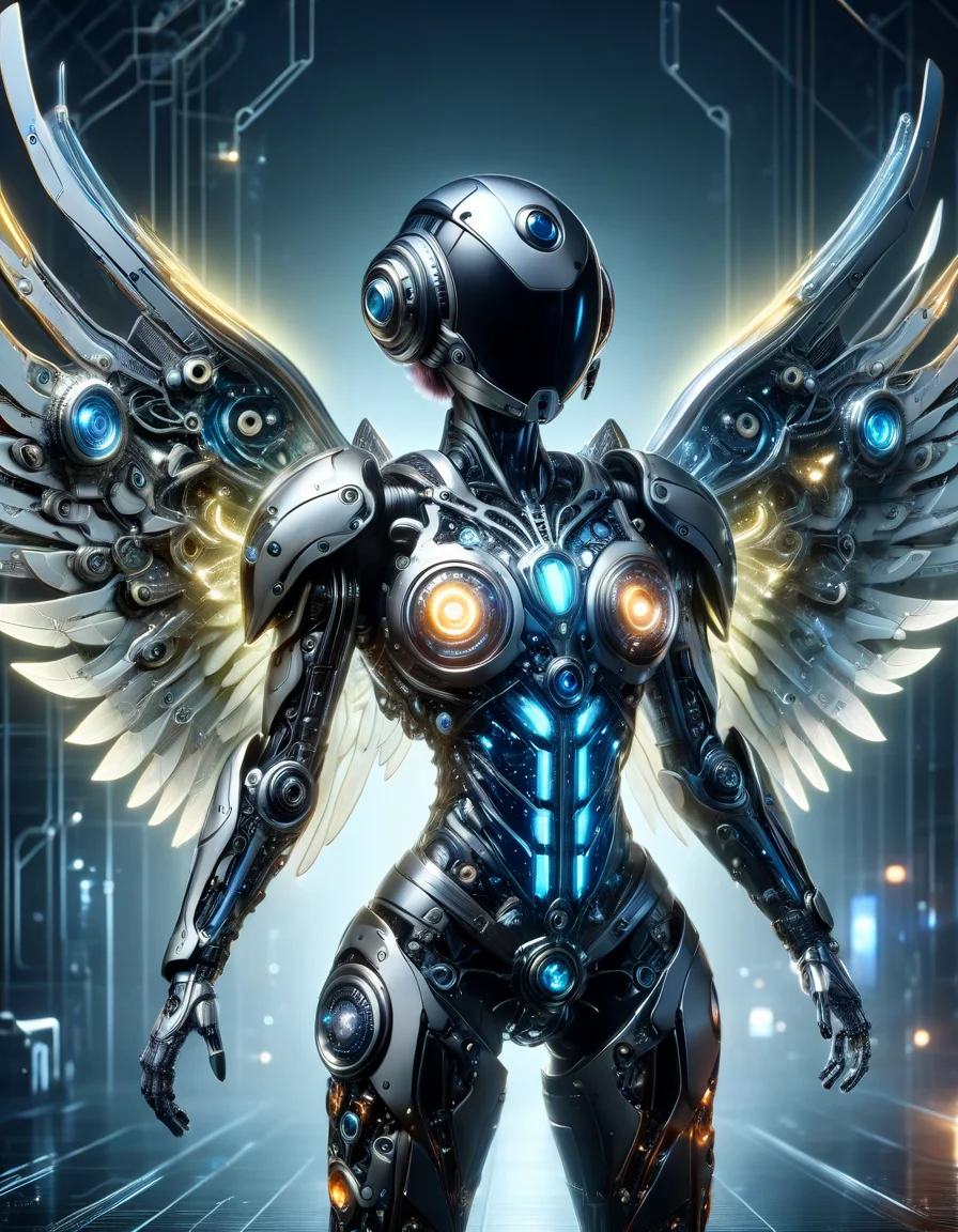 (best quality, masterpiece, colorful, dynamic angle, highest detailed)upper body photo, full body photo, fashion photography of cute mechangel, glowing 4 wings, solo, glowing armor, glowing halo, building, glowing mechanical 4 wings (intricate details, hyperdetailed:1.15), detailed, light passing through hair, (official art, extreme detailed, highest detailed), ral-iontivevisions <lora:ral-iontinvevisions-sdxl:1> ral-iontivevisions landscape