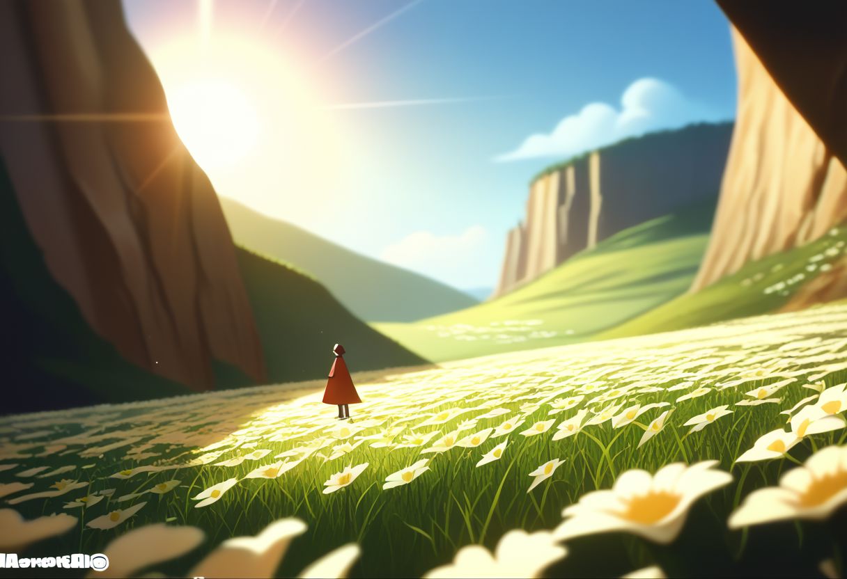 score_9, score_8_up, score_7_up, (masterpiece, best quality, ultra detailed, cohesive), Valley with Purple, Red and White flowers, Sky above with a single Pale Rainbow, highly detailed, rays of sunlight, small wispy clouds, extremely detailed, ultra-detailed, ultrarealistic, hyperrealism, photorealistic, Film Grain, Depth of Field, Lens Flare