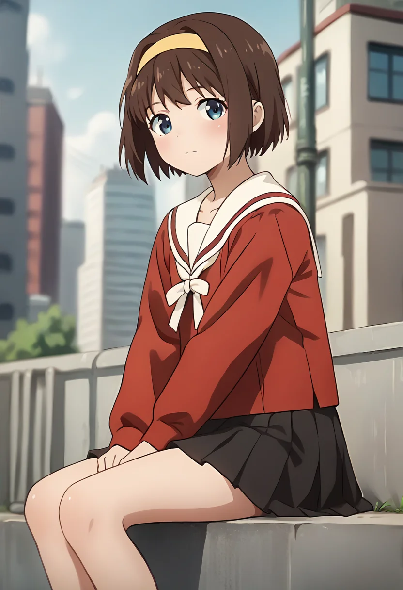 score_9, score_8_up, score_7_up, source_anime, masterpiece, 1girl, ctianm0rin0, red serafuku, white sailor collar, ribbon, black skirt, long sleeves, pleated skirt, looking at viewer, city, outdoors, depth of field, <lora:Seria_morino_pony_ct:0.8>, sitting,