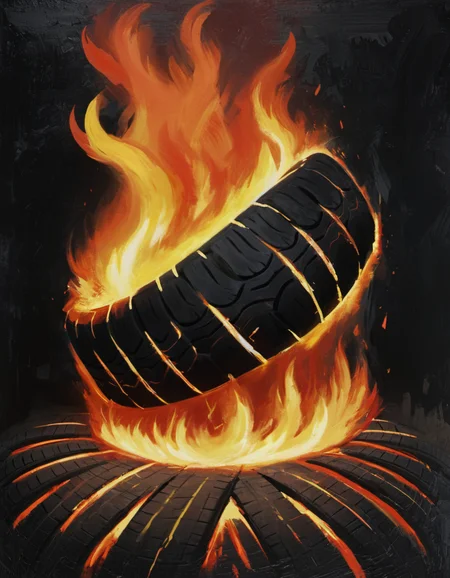 surreal painting of a tire fire, dark theme, abstract painting background, <lora:DiscoDeliriumXL-v1.2:1>