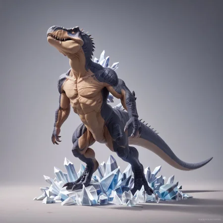 score_9, score_8_up, score_7_up, muscular dinosaur, full body, western dragon, tyrannosaurus, crystal, attack