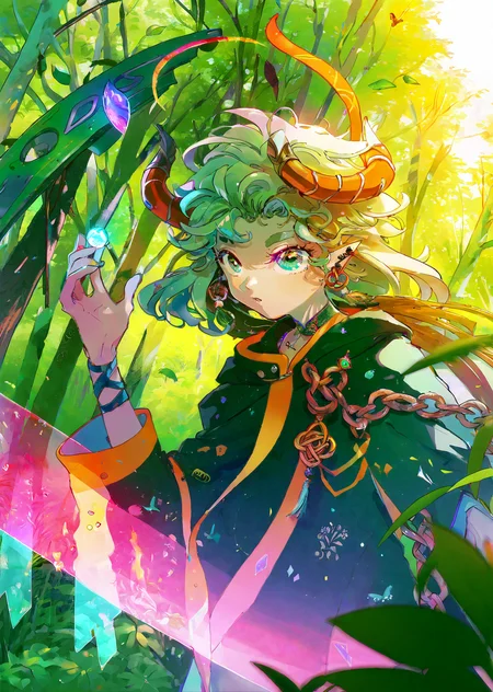 by sannso by rella
1 female druid healing animals in forest. glowing particles, celtic knot, mythical
extremely beautiful detailed piercing eyes,
masterpiece, best quality, high quality, highres, absurdres, very detailed, high resolution, sharp, sharp image, 8k, vivid, colorful, stunning, anime, aesthetic