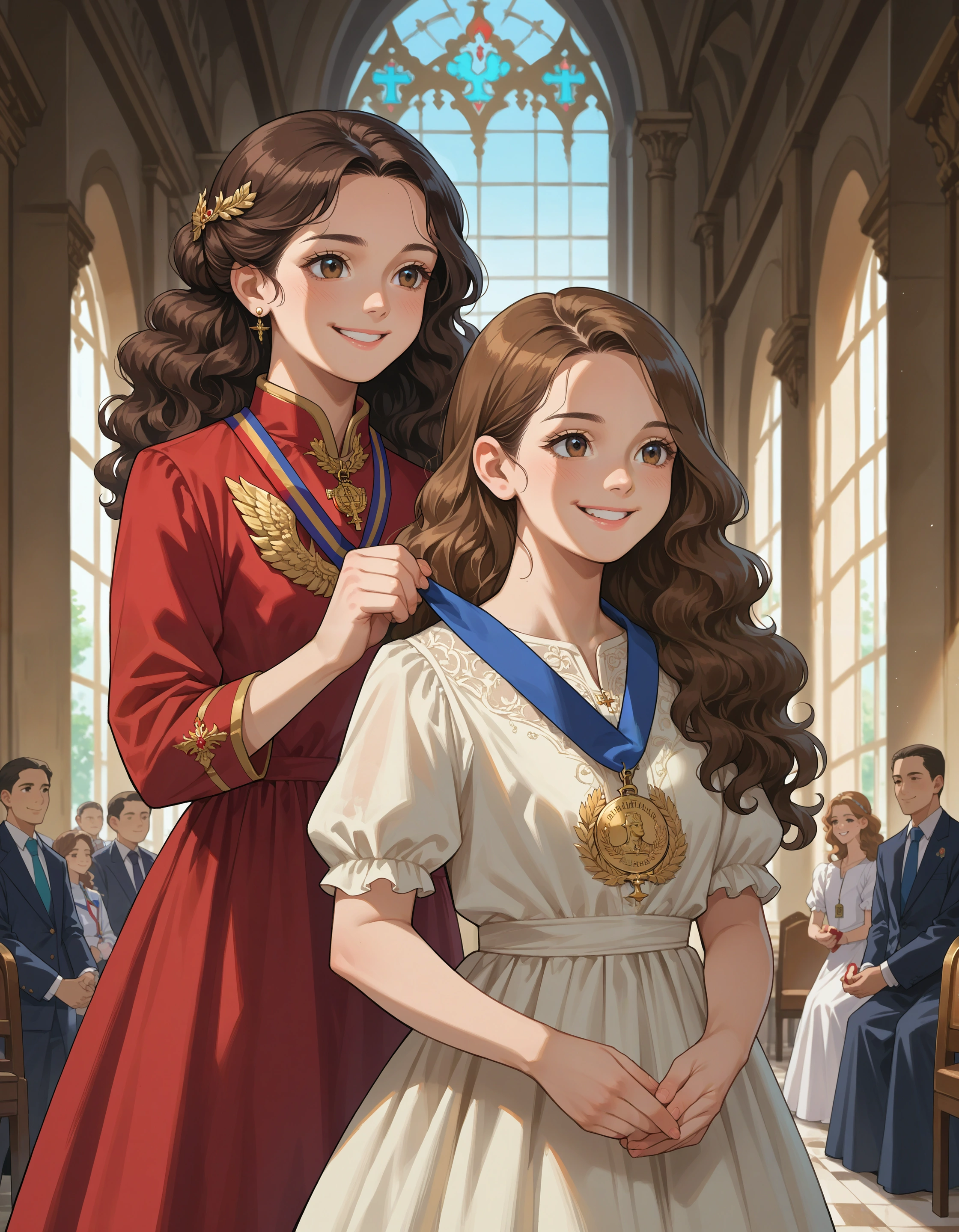 score_9, score_8_up, score_7_up, source_anime,
2girls, awarding medal, dress, behind another,
brown hair, wavy hair, smile,
royal palace
<lora:concept_awarding-behind-rls:1>