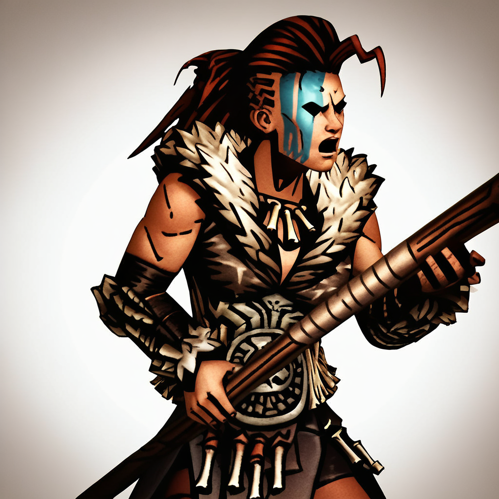 score_9, score_8_up, score_7_up, masterpiece, best quality, newest, absurdres, highres, DDstyle, official style, black eyes, shaded eyes, 1girl, HellionDD-Il.V1.0, jewelry, necklace, red hair, armor, leather armor, fur coat, red hair, tribal, clevage,