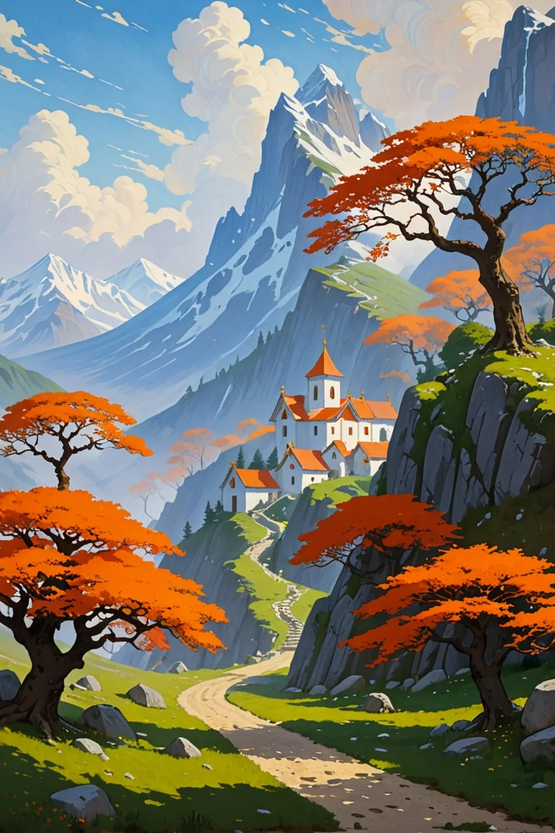 Nicholas Roerich (mystic mountains), Beech hedge maze with gravel paths, character, stone sheepfold enclosure,goshawk circling prey.,Art painting by Yayoi Kusama and Odilon Redon , ,,
artstation trending, macro lens, volumetric light,
<lora:Illustration_Insanity:0.3>,
<lora:dreamshaperXL10_lora:0.7>,
<lora:extremely_detailed:0.3> extremely detailed,
<lora:DetailMaximizer:0.3>,, Surrealism art style, dreamlike and irrational imagery, explores the unconscious mind, juxtaposition of unlikely elements, challenges reality and logic