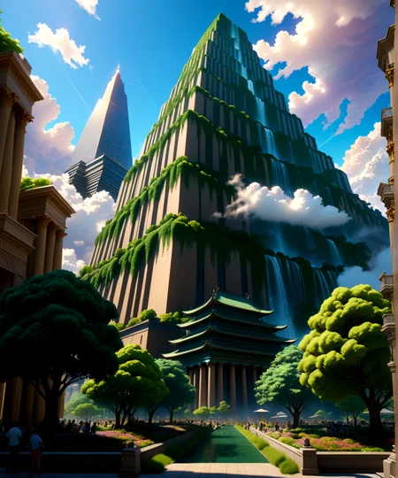 score_9, score_8_up, score_7_up,
<lora:Sumerian_Architecture_(Architecture)_(SDXL)_(AD):0.8> SSumerian, scenery, building, city, cityscape, monumental architecture, architecture, 
8K, In'ei, chiaroscuro, soft natural volumetric cinematic perfect light, perfect depth of field shot, ray tracing, photometry, beautiful, subsurface scattering, idealized modern city, busy city center, parks and greenery areas, parks, plazas, skyscrapers, hyper detailed, art by Thomas Kinkade, detailed background, detailed photographic fluffy anime clouds, Unreal Engine, CGI render, absurdly detailed, modern era photograph, masterclass oil painting, 
BREAK zPDXL, zPDXLxxx, <lora:wowifierXL:0.2> art by mooncryptowow <lora:sdxl_lightning_8step_lora:0.4> <lora:detailed_notrigger:0.5>