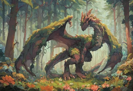 score_9, score_8_up, score_7_up, score_6_up,
dense forest, forest dragon
large forest dragon, dragon wings, large wings, covered in earth, covered in rock, covered in grass, covered in flowers