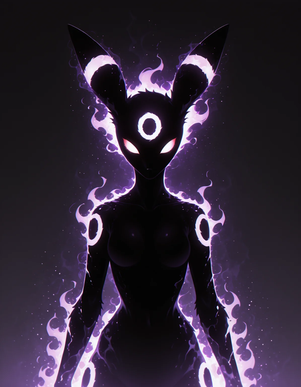 <lora:Shadows_v2_Buns:0.7> sh4d0w, black silhouette, purple aura, glowing, solo, Umbreon, masterpiece, best quality, amazing quality