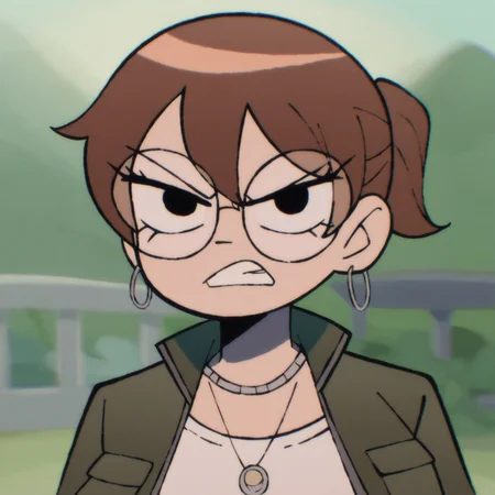 jlepwrs, score_9, score_8_up, score_7_up, masterpiece, portrait, 1girl, angry, necklace, looking at viewer,