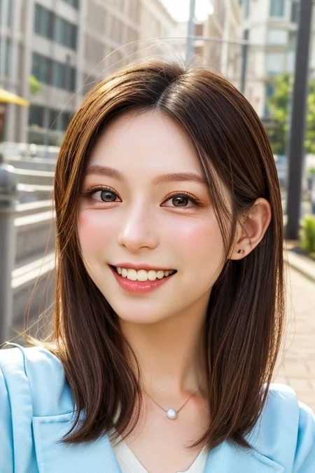Low heels, Office lady in suit , Full body,  dedicated nipple, Innocent, downblouse, Thin eyebrows, thin lips, pale lips, backlightvarious hair styles,  Medium hair, Small lips,(straight hair)Lateral face,  various facial expressions , detailed nasal bridge, whole body, detailed philtrumdeep Smiles lines, no makeupvarious poses, various postures, small breasts , Medium length hair, light brown hair ,  best quality, photo realistic, masterpiece, extremely detailed face, detailed nose, detailed eyes , dedicated eyes,  double eyelids, fair eyebrows, full body, whole body, side parting hair, windy, symmetrical eyes, very detailed eyes, detailed iris, fine eyebrows, long eyelashes  silky hair, perfect white teeth, watery eyes, dedicated fingers, smaller headsmile dimples, necklace, skin blemishes, perfect fingers, ear pins, small mouth, yellow Chinese skin