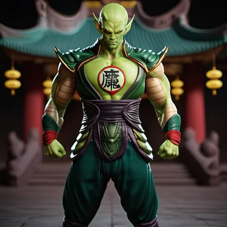 a muscular alien with green skin , full body, ancient chinese temple, dragonball, dragon, highly detailed, photography, ultra sharp, film, bokeh, professional, 64k <lora:add-detail-xl:1.5> <lora:Piccolo1024:0.8>