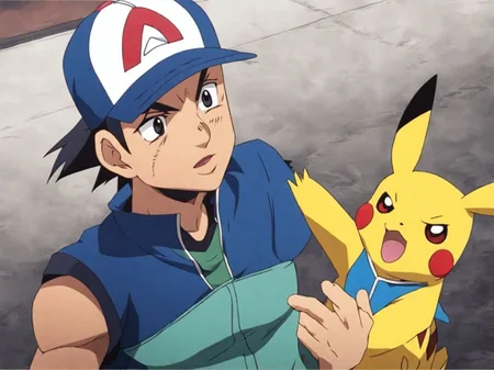Ash ketchum with his Pikachu JojosoStyle <lora:SDXL-JojosoStyle-Lora-v2-r16:0.8>
