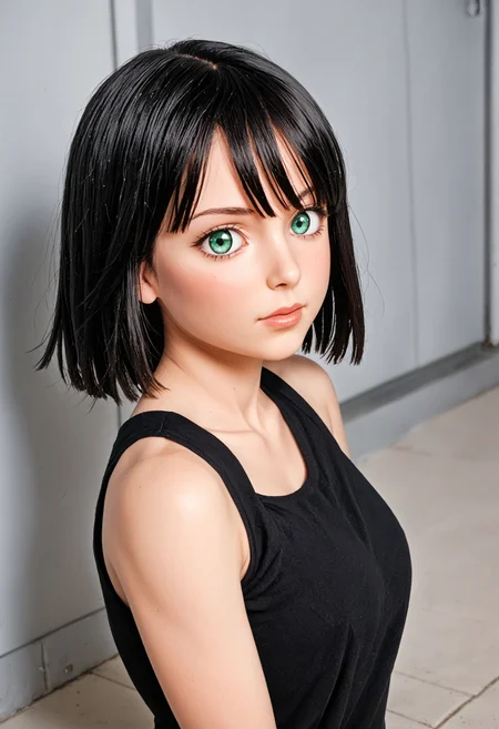 <lora:Hyper-SDXL-8steps-lora:1> zPDXLrl, score_9, score_8_up, score_7_up, score_realistic, best quality, intricate details, perfect anatomy, realistic, hyperrealistic, photo, professional lighting, ultra highres, extremely detailed, detailed eyes BREAK
1girl, clothed, expressionless, upper body, fubuki \(one-punch man\), (one-punch man:0.8), black hair, green eyes, black dress, 
outdoors, city, tokyo, japan, 
<lora:anime_lovedoll_XL(pony)v11:0.7>