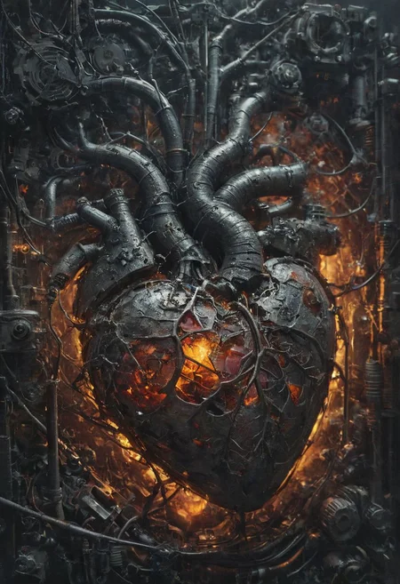 mechanical  heart, bleading oil, glowing veins, multicolor
Wide range of colors., Dramatic,Dynamic,Cinematic,Sharp details
Insane quality. Insane resolution. Insane details. Masterpiece. 32k resolution.
<lora:add-detail-xl:0.95> <lora:dvr-lnds-sdxl:0.3> dvr-lnds-sdxl <lora:MJ52:0.25> <lora:ral-apoctvisn-sdxl:0.3> ral-apoctvisn <lora:zavy-cntrst-sdxl:0.35> dark, chiaroscuro, low-key <lora:zavy-rmlght-sdxl:0.41> zavy-rmlght <lora:SDXLFaeTastic2400:0.225>