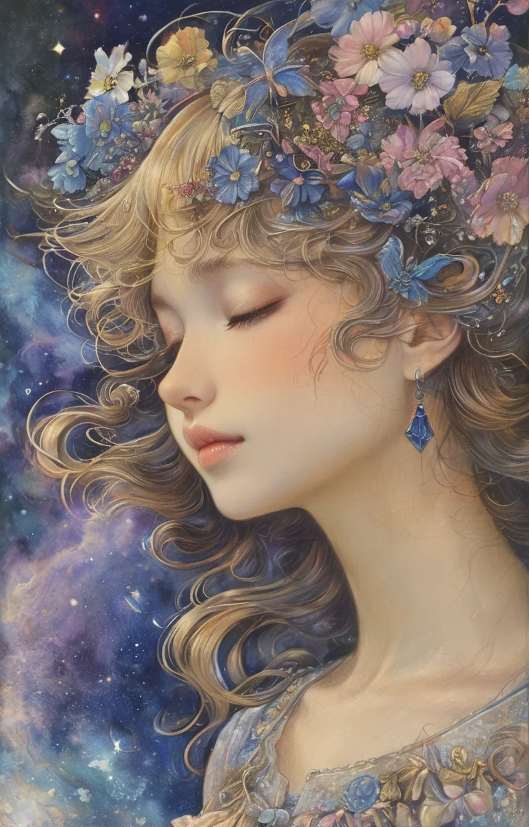 masterpiece,best quality,<lora:tbh140-sdxl:0.7>,idolmaster cinderella girls,illustration,style of Jean Delville,symbolism,colorful