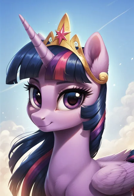 score_9, score_8_up, score_7_up, score_6_up, score_5_up, score_4_up, my little pony, ((feral pony)), Twilight Sparkle, (alicorn), 1girl, ((solo)), (sexy), beautiful, detailed, (detailed cute pony face), detailed eyes, detailed fur, detailed hooves, beautiful, vector, flat colors, (beautiful long eyelashes), (beautiful hooves), hoof shoes, tiara, simple background, colorful background, (looking at you, looking at viewer:1.5), smiling, closed mouth, ((close-up)), high angle
