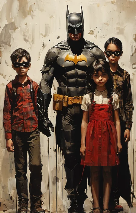 masterpiece,best quality,<lora:tbh223-sdxl:0.9>,illustration,style of Greg Capullo,batman, portrait of family
