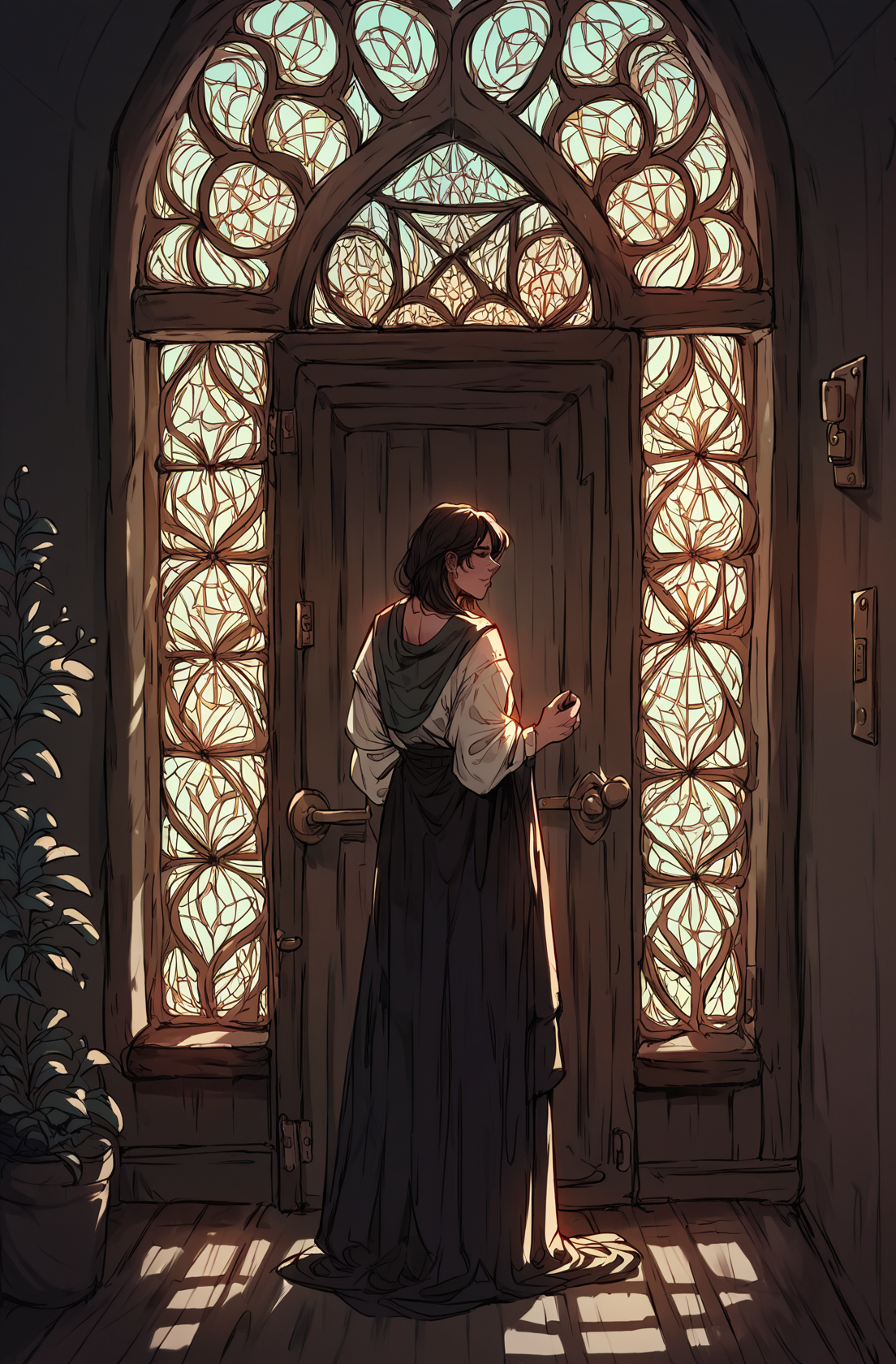 score_9,score_8_up,score_7_up,score_6_up,score_5_up,score_4_up ,<lora:aesthetic_witchy:0.3>,witchyaesthetic,realistic,blurry backgroundwitchyset76 no humans,window,black background,scenery,door <lora:dskart_ponyxl:0.8> Duskfallcrew Art Style
