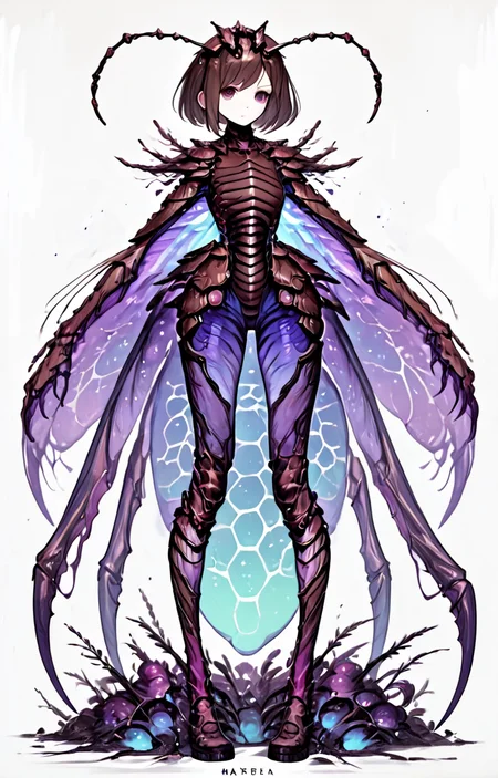 score_9,score_8_up,score_7_up,
monsterworld, masterpiece,high resolution,detail,
, 1girl,solo, looking at viewer, full body, white background, insect wings, antennae, brown hair, purple and blue colors, insect body, humanoid
, <lora:monster_world-8:0.8>