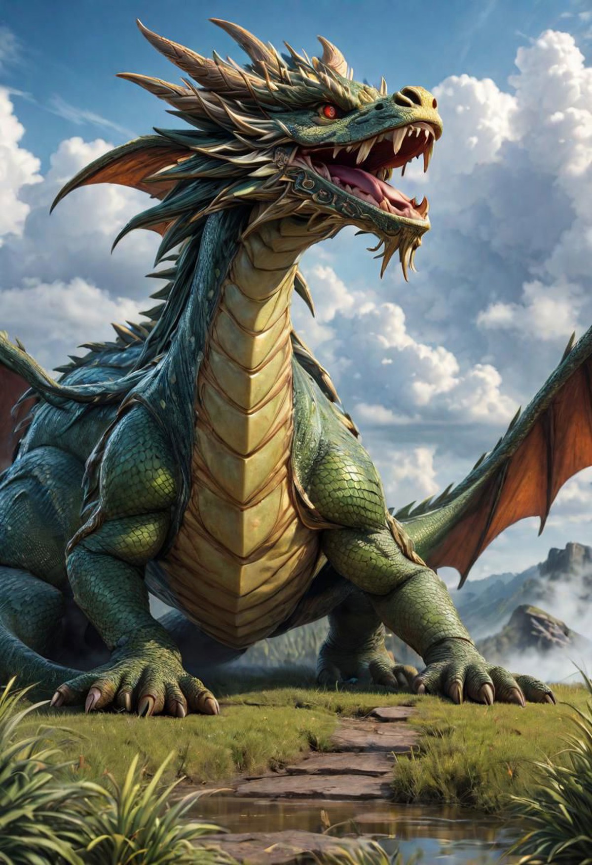 masterpiece, best_quality, ultra-detailed, very detailed, nsfw, shallow depth of field, (skin texture), (realistic texture skin), 
breathtaking, hyperrealistic, hyperdetailed, maximum fidelity, ultra high detail, ultra HD, Panavision Millennium DXL2 8k professional RAW photography gigantic eastern dragon, long serpent body, clouds, fog, <lora:LoromXL_Druidic_Naturalism_v1:0.3>, luminous reflections, rtx on, subsurface scattering, dynamic hdr tone mapping, volumetric lighting, screenspace reflection, Physically-Based Rendering, Unity WÄtÄ environmental water
covered in fire, luminous reflections, rtx on, subsurface scattering, dynamic hdr tone mapping, volumetric lighting, screenspace reflection, Physically-Based Rendering, environmental stone