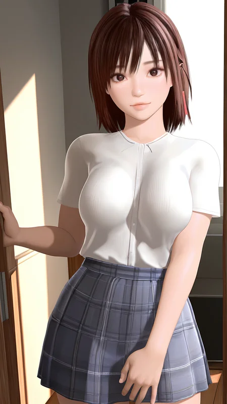 amazing quality,absurdres,best quality,masterpiece,highres,newest,detailed,detailed body,detailed face,masterpiece,best quality,solo,3d,realistic,
yuzhih,1girl,solo,breasts,shirt,brown hair,skirt,brown eyes,<lora:yuzhih:0.8>,