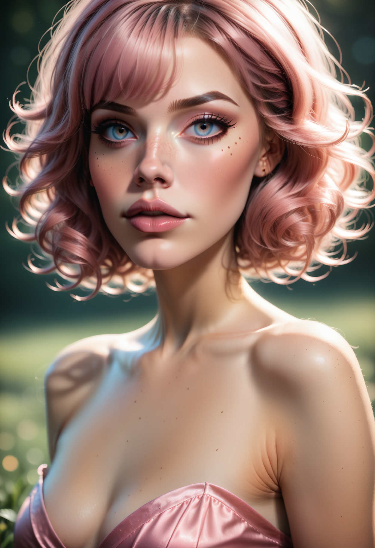 zPDXL2, zPDXLrl
1girl, solo, d4rk_r0s4, realistic, beautiful eyes,
((pink dress)),
(simple background, field, depth of field),
((envy,
sexual pose,
portrait)),
erotic, elegant, sensual, seductive, bright colors, high contrast, vivid lighting,
 <lora:Dark_Rosa_Pony_v0.2:0.7>