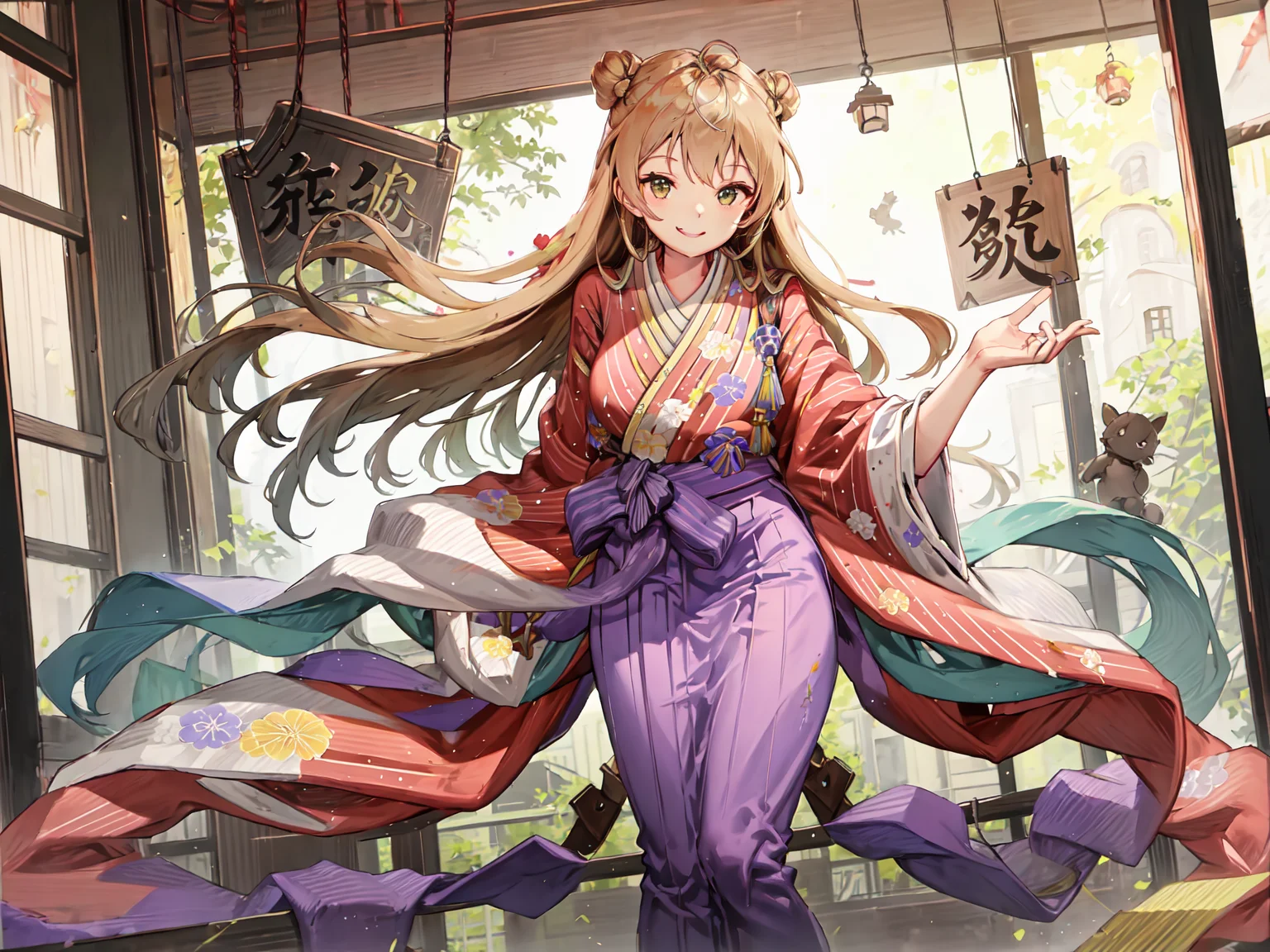 masterpiece, best quality,  <lora:rfb-5:1>, hakama, smile face, solo
