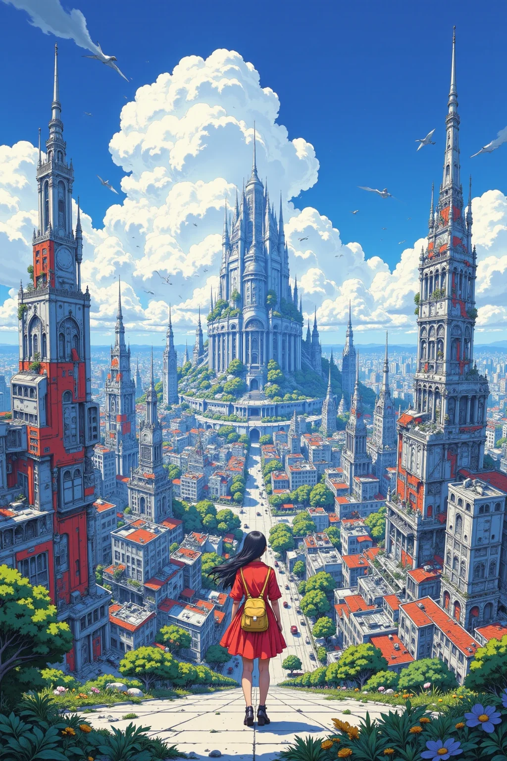 high-tech city beautiful  anime landscape, cloudy sky, woman, very intricate, very detailed, sharp, bright, colorful, <lora:Hand v2:0.5> <lora:Anti-Blur:1><lora:Insane Detail Slider:0.25>  <lora:flux.1_lora_flyway_Epic-detail_v2:0.3> <lora:fluxenhancer:0.25> <lora:ROWER:0.6> <lora:Surreal Anime - 3k steps:0.6>