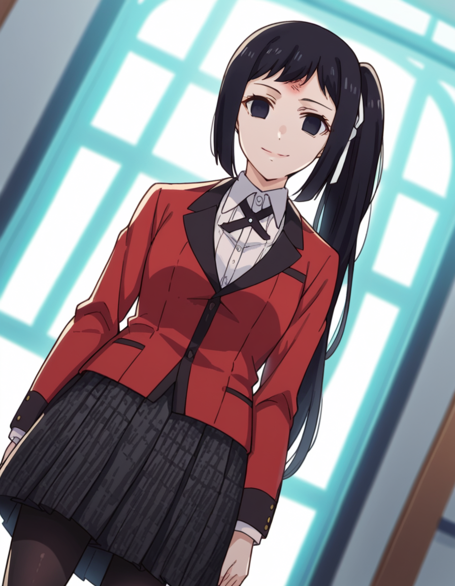 score_9, score_8_up, score_7_up, source_anime, <lora:sayaka-igarashi-s2-ponyxl-lora-nochekaiser:1>, sayaka igarashi, long hair, black hair, hair ribbon, ponytail, black eyes, empty eyes, side ponytail,, skirt, shirt, school uniform, jacket, white shirt, pantyhose, pleated skirt, collared shirt, black pantyhose, blazer, red jacket,, indoors, smile, looking at viewer, solo,, cowboy shot, dutch angle