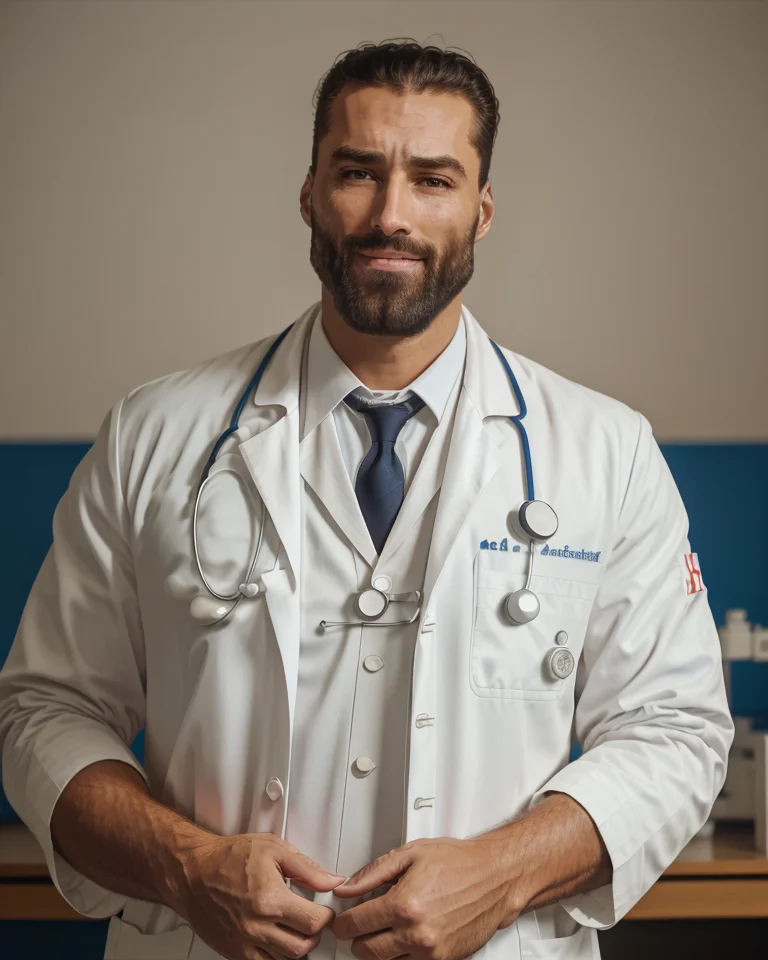 RAW photo, photo of gigachad, as a (doctor:1.3), white labcoat, stethoscope, 8k uhd, dslr, high quality, film grain, Fujifilm XT3
   <lora:Gigachadv1:1>