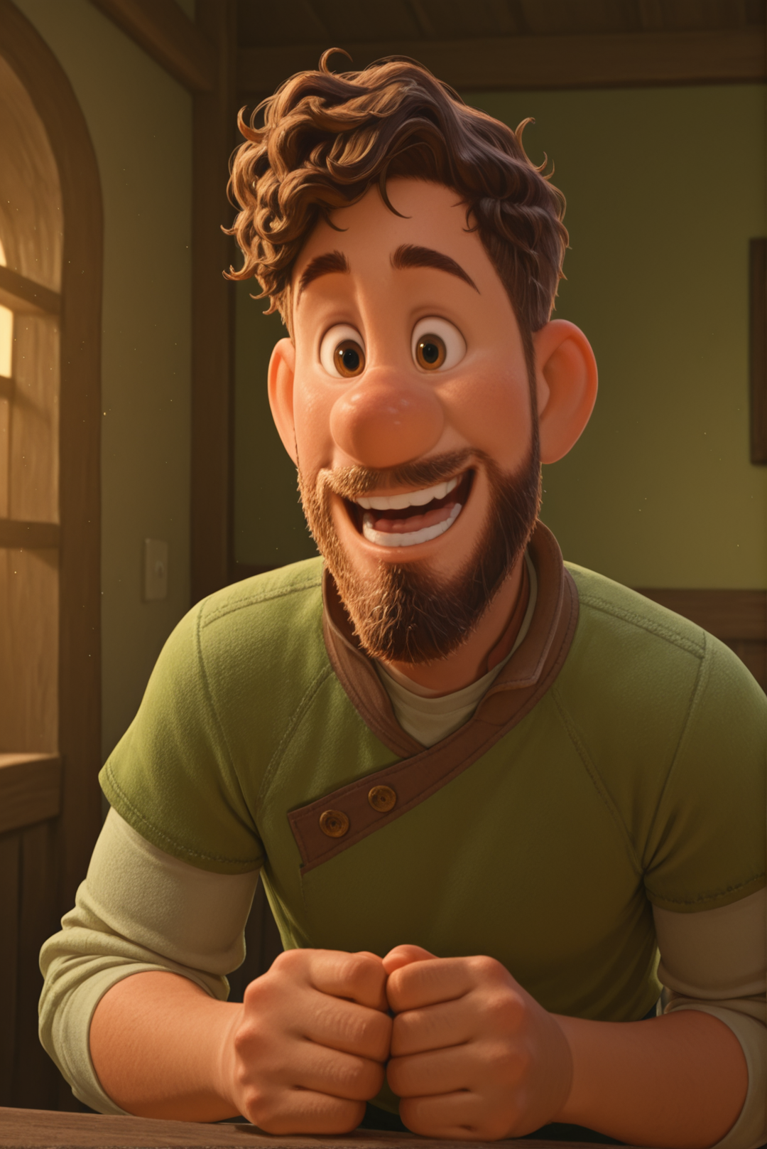 1boy, solo, male focus, searcherclade, facial hair, beard, brown hair, brown eyes, green shirt, happy,
,masterpiece,best quality,amazing quality,<lora:searcher_clade_strange_world:1>