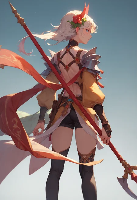 score_9, score_8_up, score_7_up, 1girl holding polearm from behind, simple background
<lora:holding_polearm_from_behind_pose_final:1>